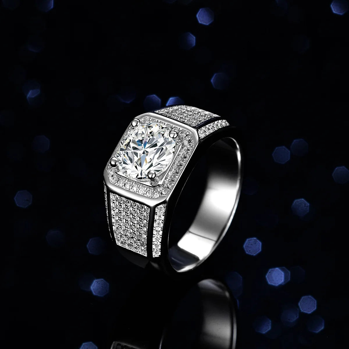 Luxury Unisex Widening Hip Hop Casual/Sporty 1 Carat Cluster Moissanite Ring AIJIER 925 Silver Gold Plated Pave Setting