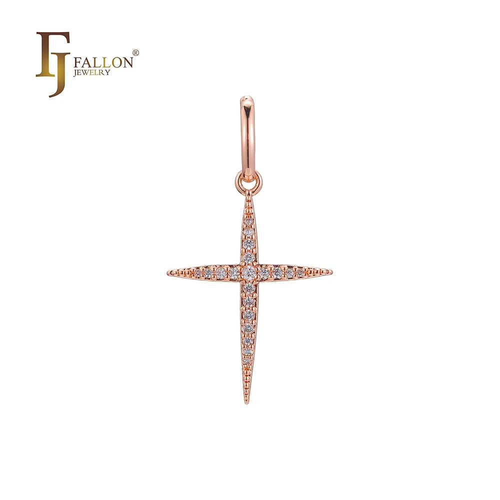FJ Fallon Fashion Jewelry Latin Cross Pendant Plated in Rose Gold Brass Based