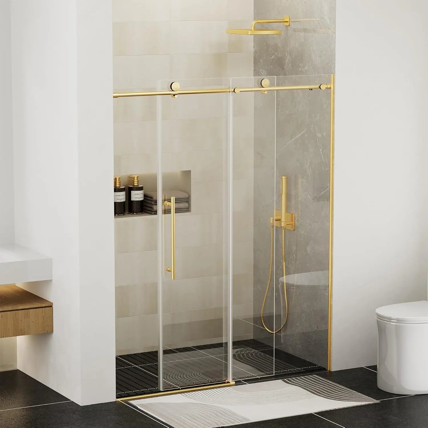 Frameless Sliding Shower Door 56-60 W X 75 H With 5/16" (8mm) Tempered GlassSilent Soft-Close Design