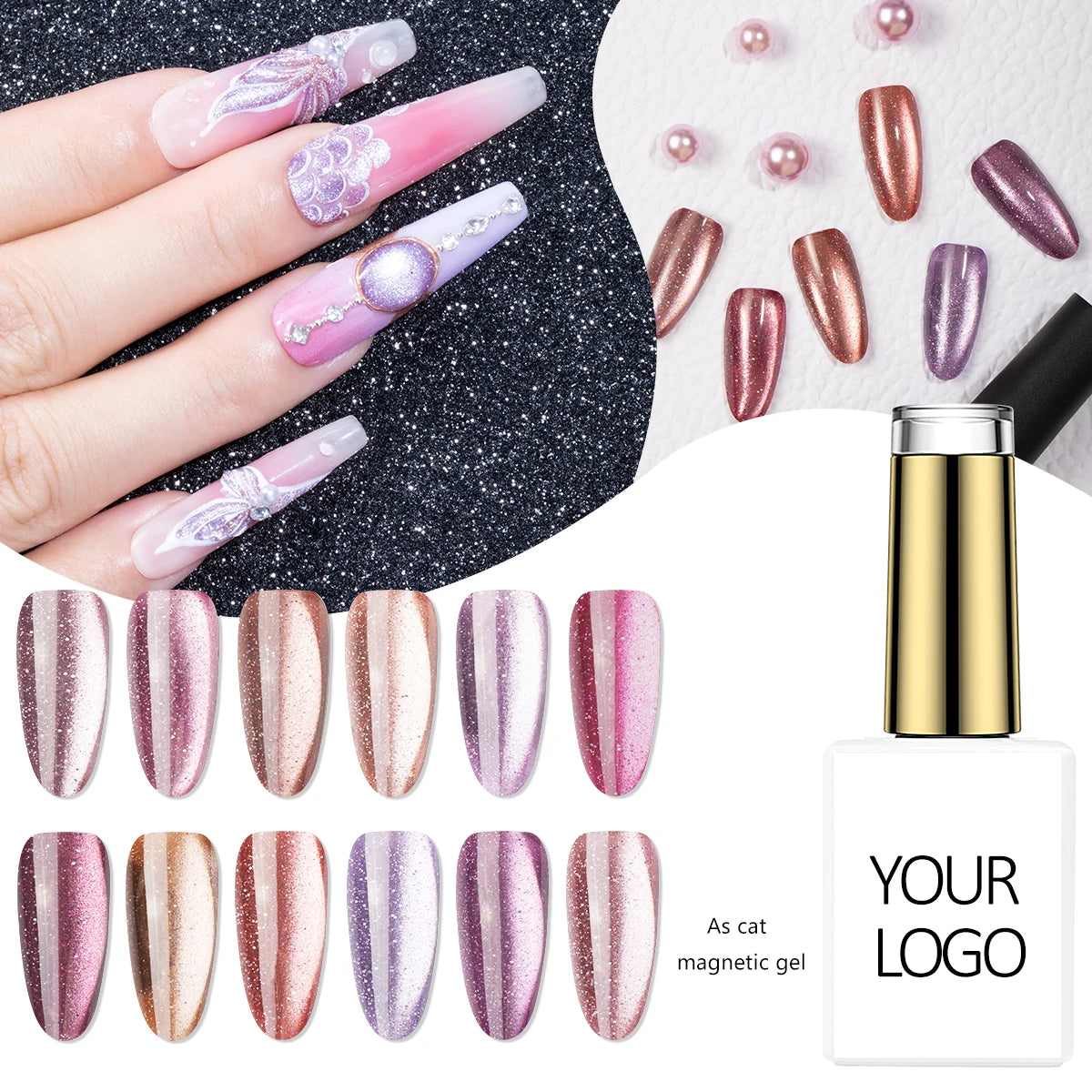 HONEY GIRL 12 Colors Ruby Diamond Glitter Disco Reflective Gel Nail Polish UV Cat Eye Magnetic Gel Polish Private Label OEM