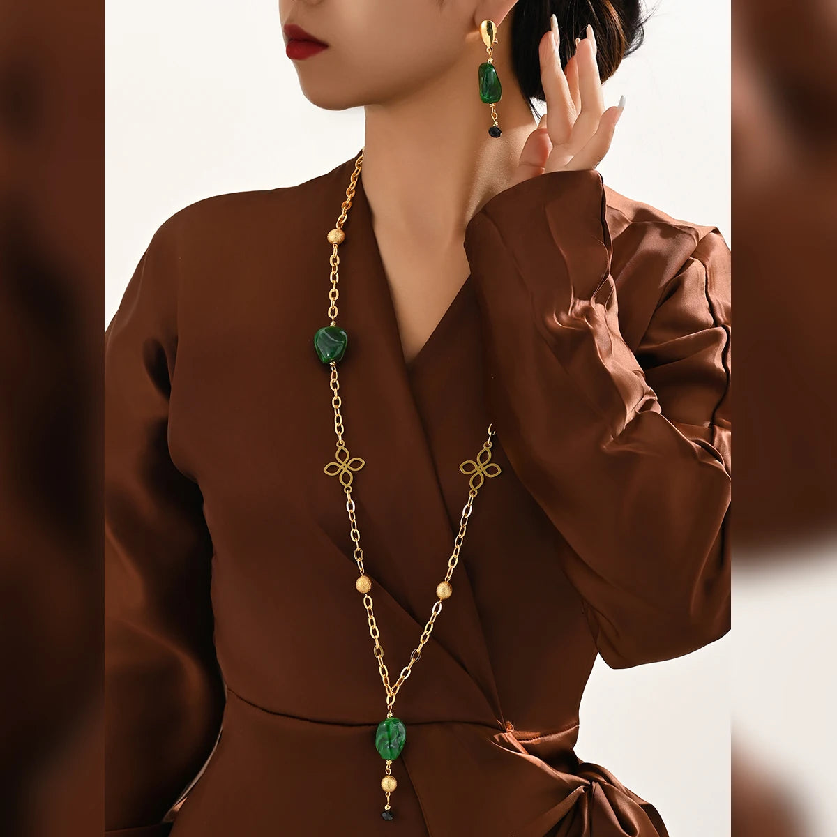 MEIZI Dubai Classic Style Copper Wedding Jewelry Set 18K Gold Plated Body Chain Earrings for Parties Gifts Engagements