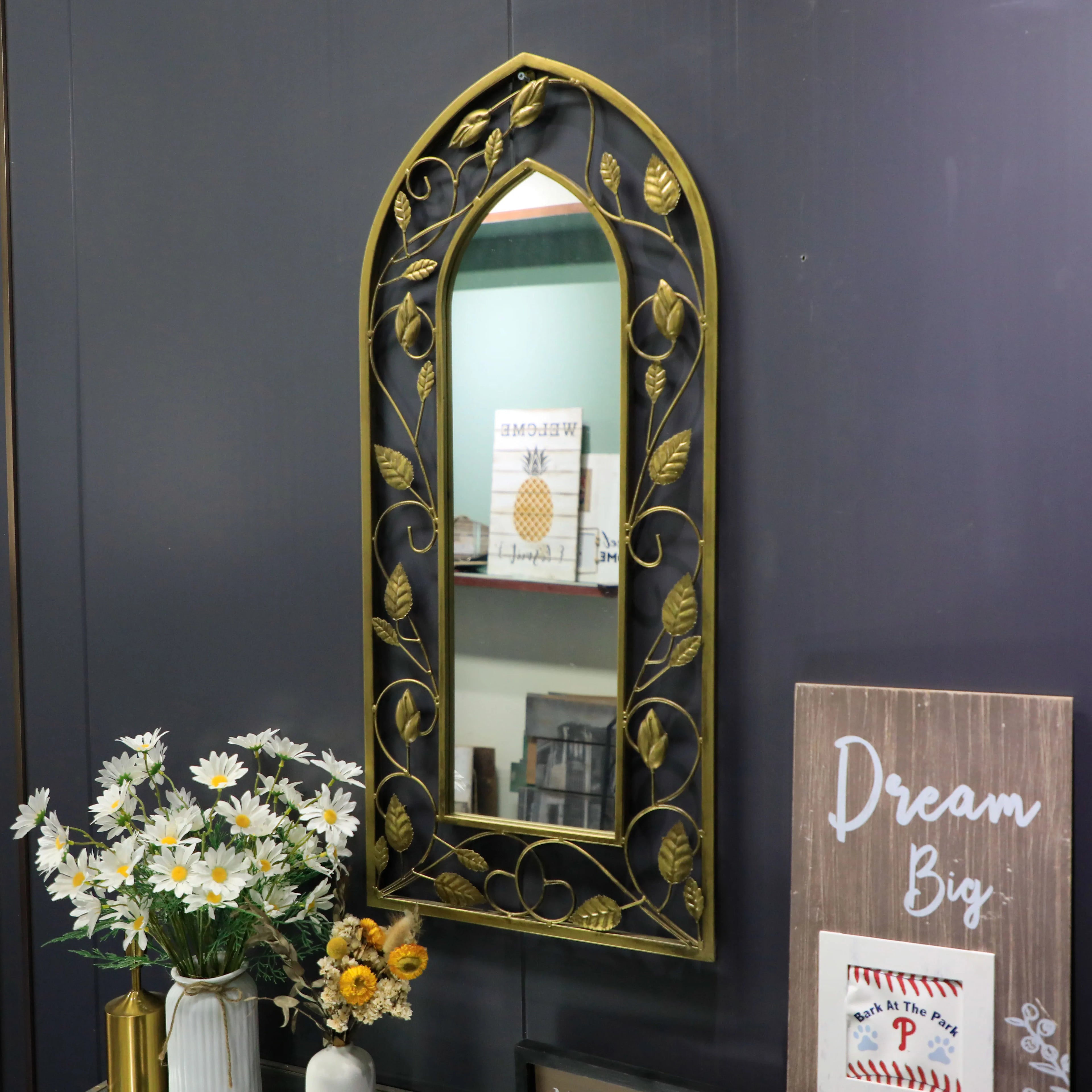 40x90cm Modern Decorative Iron Frame Full Length Wall Mirrors Large Gold Metal Arch Big Wall Mirror for Living Room
