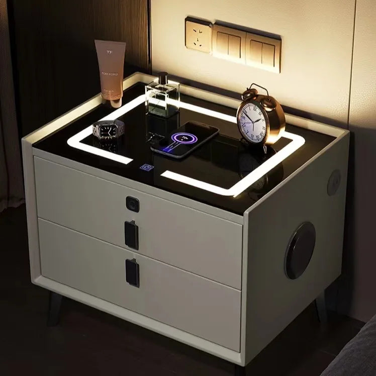 Tempered Glass Table Speaker Speaker Side Table Charger Bedside Table With Led Light and Speaker