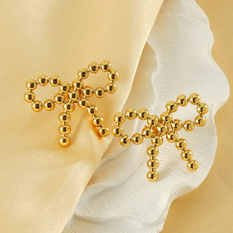 Wholesale Classic Stainless Steel Bowknot Stud Earrings Women's Fashion Jewelry 18K Gold Plated Customizable