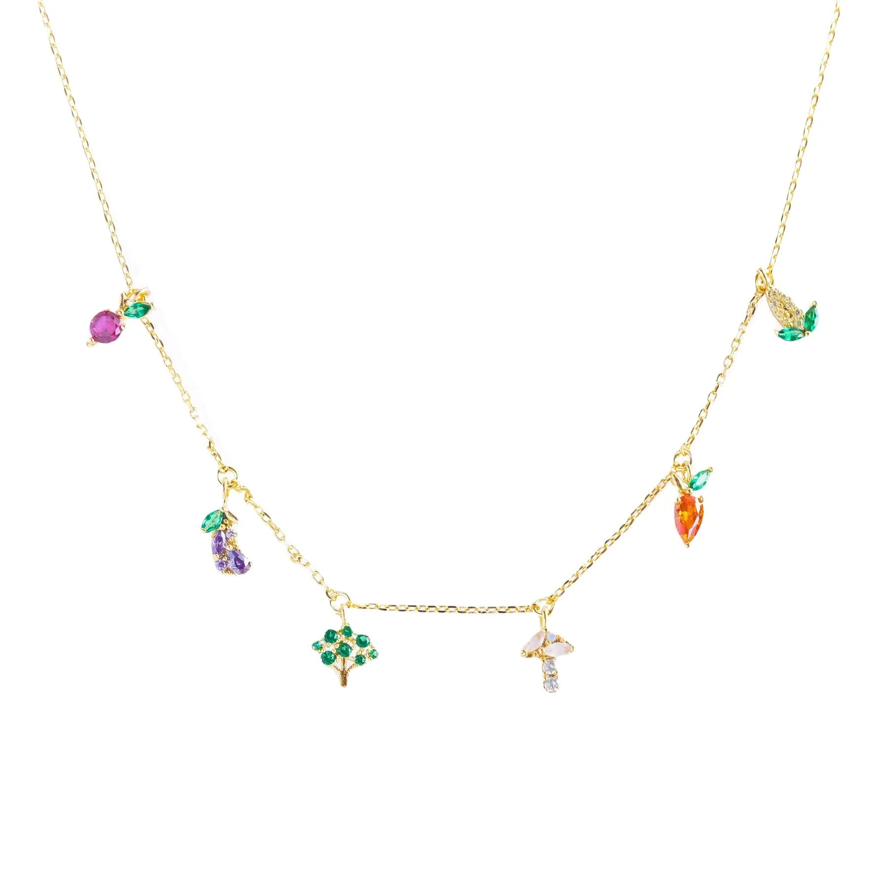 Creative Garden Vegetable Charms Necklace 18k Gold Plated Color Zirconium Collarbone Chain Collar Multi Pendant Choker for Women