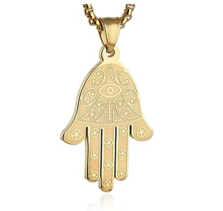Modern Fashion Gold Stainless Steel Necklace Egypt Hand Pendant Necklace for Women