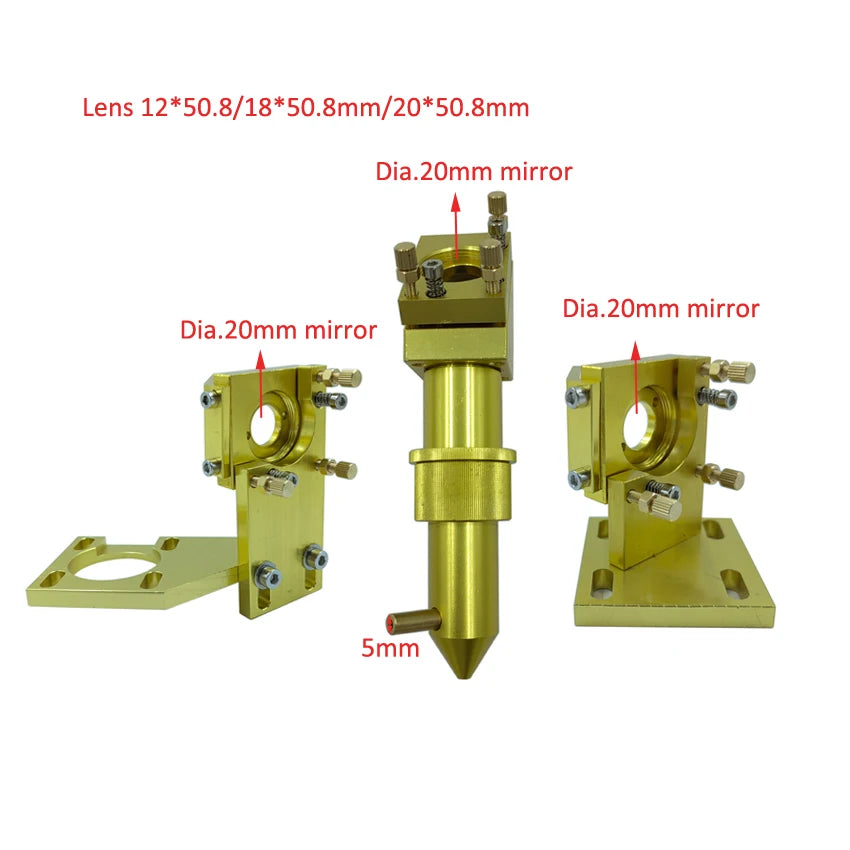 Mini Yellow CO2 Laser Head Mirror Frame Set 12/18/20mm Diameter 50.8mm Focal Length 1064nm Laser Engraving Cutting Machine