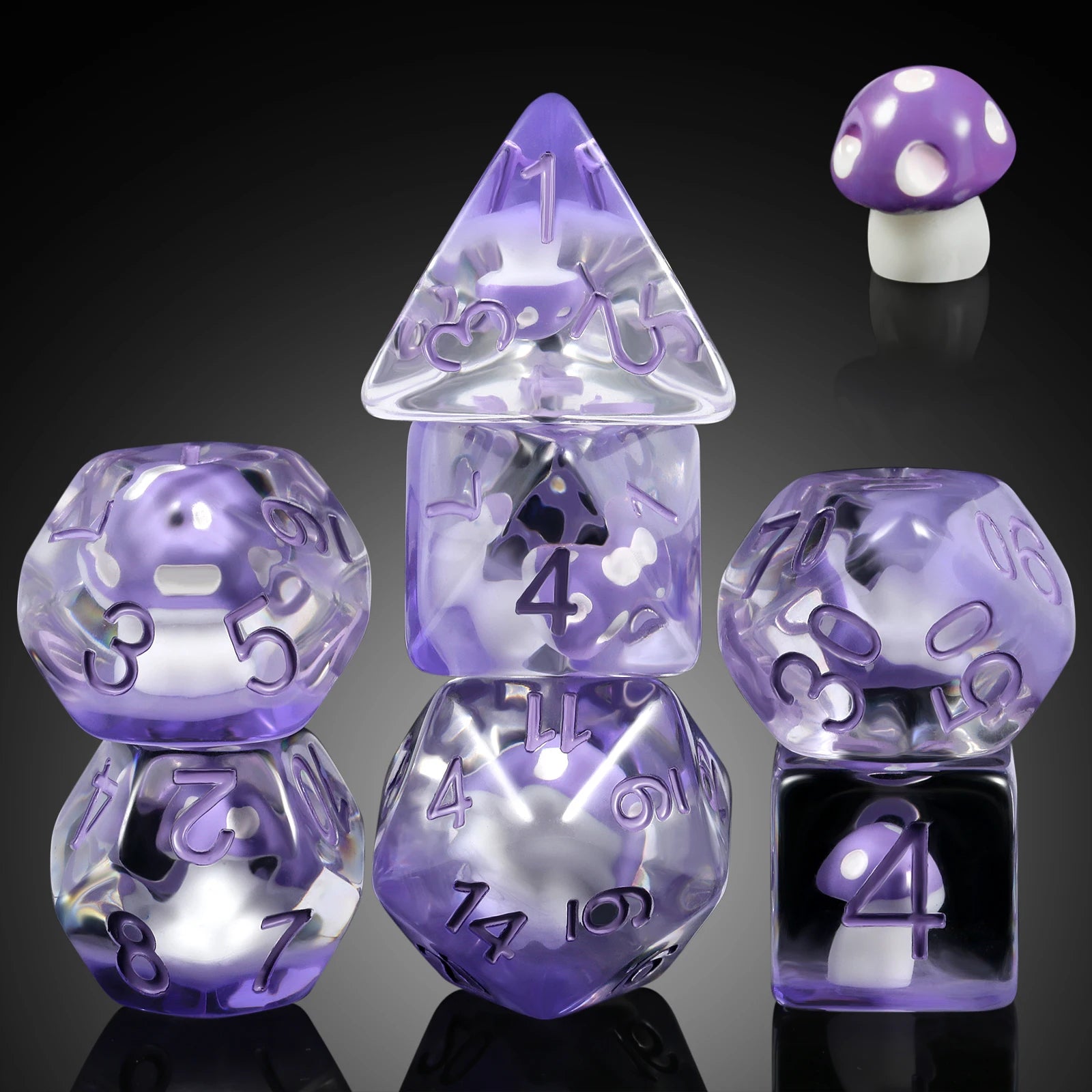 Custom D&D Resin Polyhedral Dice Set with Animal Core D20 16mm Size Mushroom Inclusions for Dungeons Dragons Tabletop RPG Games
