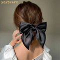Fashion Vintage French Black Sweet Bow Satin Hair Scrunchies Holder Bowknot Rubber Bands Scrunchies for Ladies Woman
