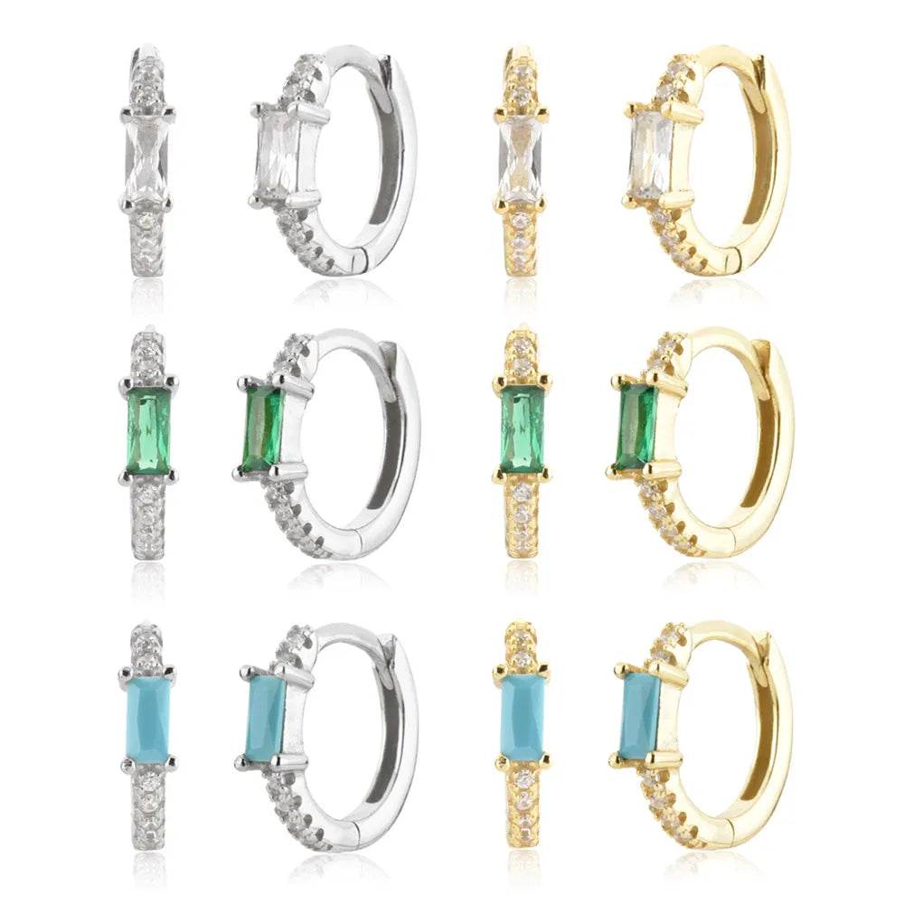 FUAMAY Aretes De Plata 925 Sterling Silver Hoops Earrings 18K Gold Plated White Green Zircon Turquoise Hoop Earrings