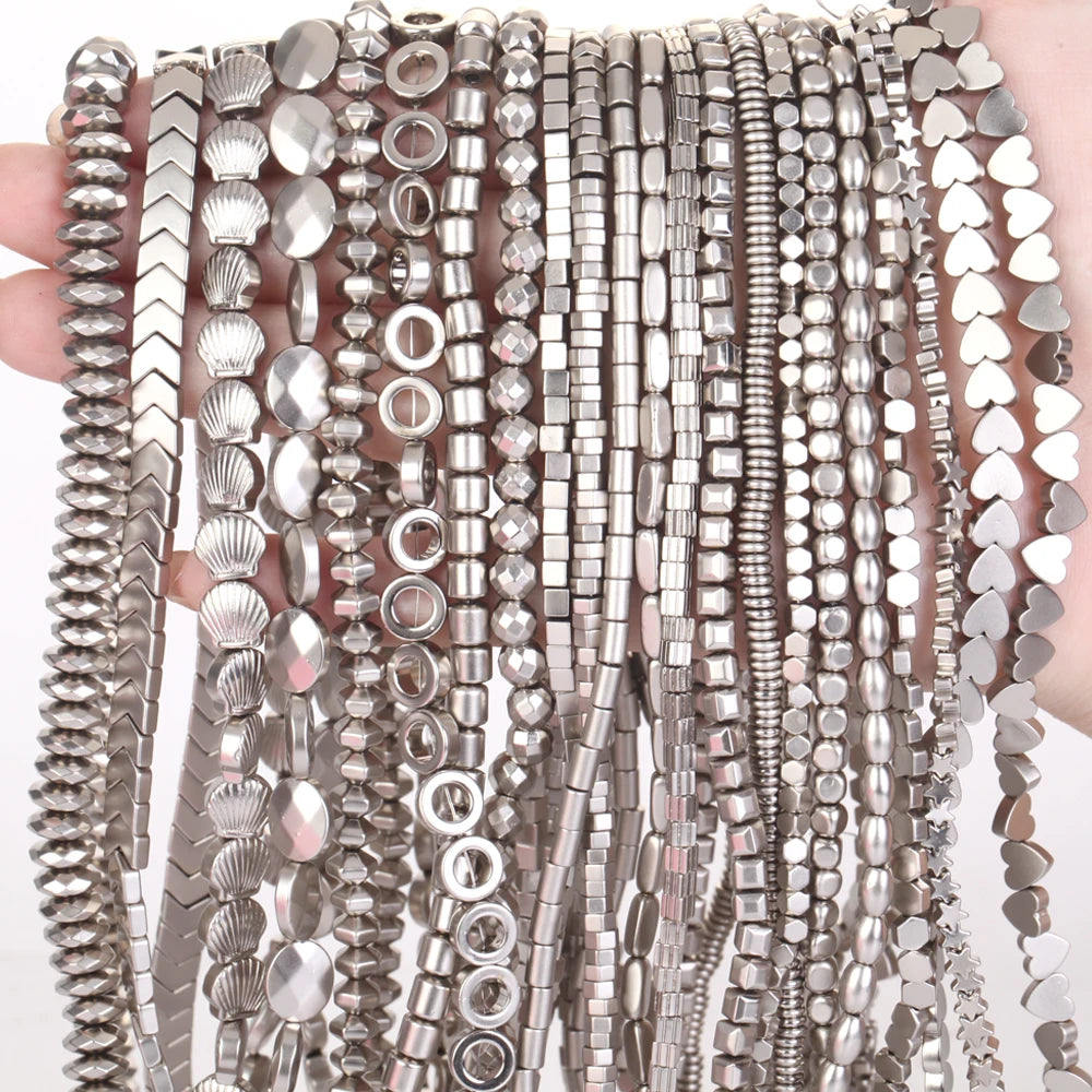 New Style Natural Stone Beads Plating Pearl Grey Color Cross Heart Hematite Spacer Loose Beads for Jewelry Making Handmade DIY