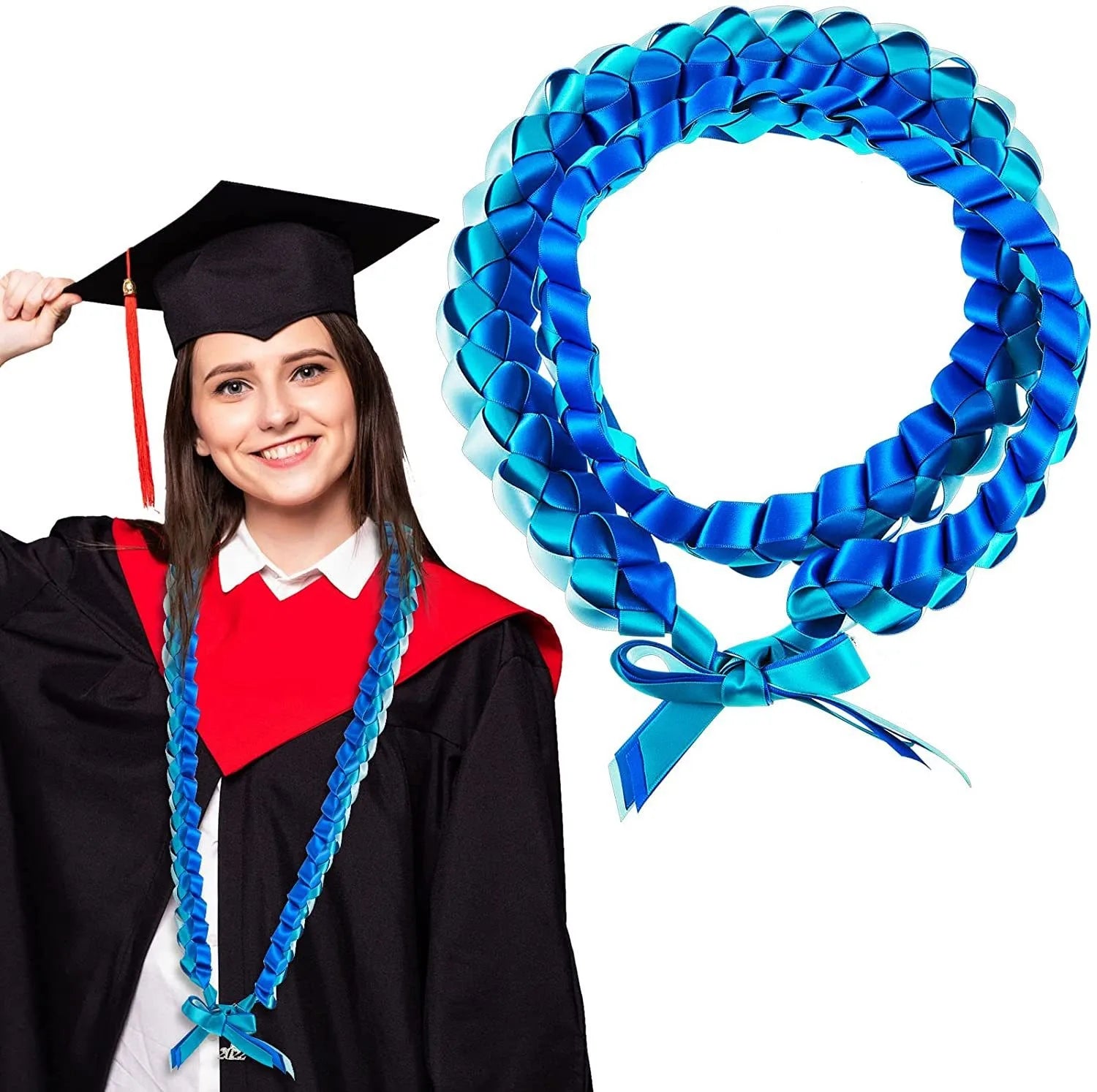 Wholesale Silk Hawaiian Ribbon Lei 115CM Graduation Prom Wedding Woven Fashion Necklace Sports Team Celebration