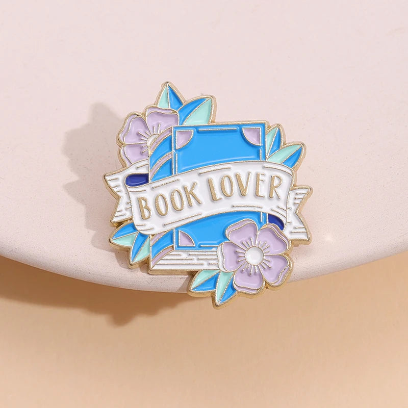 Purple Flower New Designs Book Lover Cartoon Style Embossed Lapel Badges Pins I Love Reading Soft Enamel Collectible Wholesale
