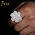 Sparkling Street Rappers Christmas Jewelry Gift White Gold 925 Silver Micro Moissanite Iced Out Hexagon Snowflake Ring for Men