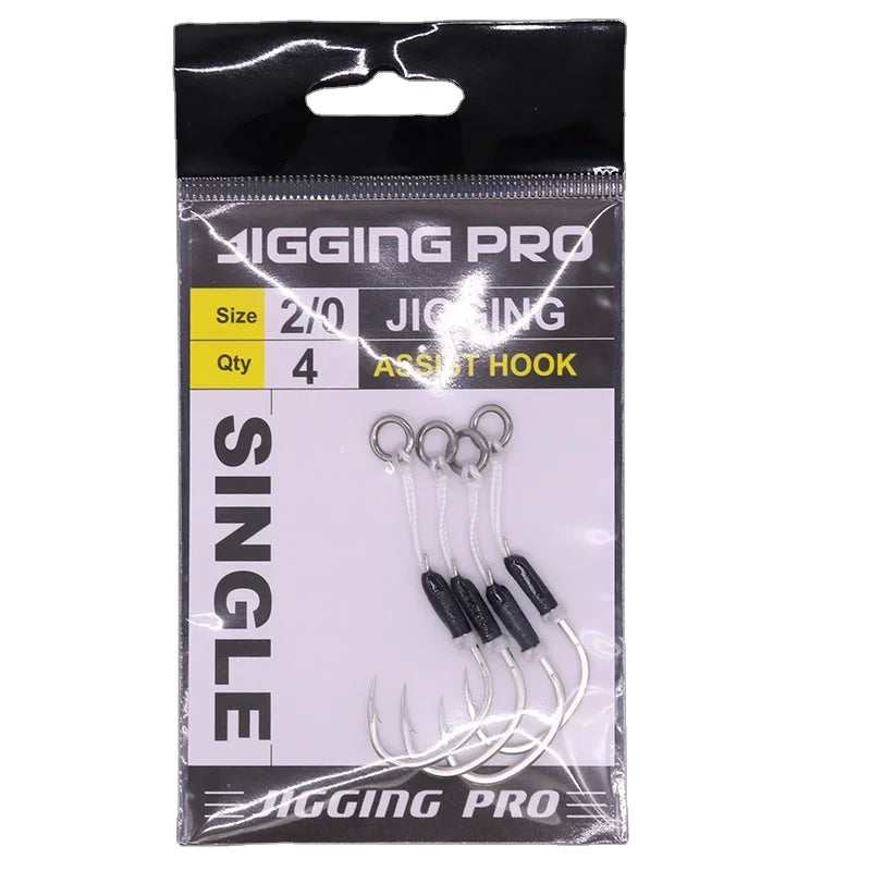 CASTFUN Sea Single Jig Hook With Solid Ring Assist Hook High Carbon Steel Fishing Hooks Fishing Tackle