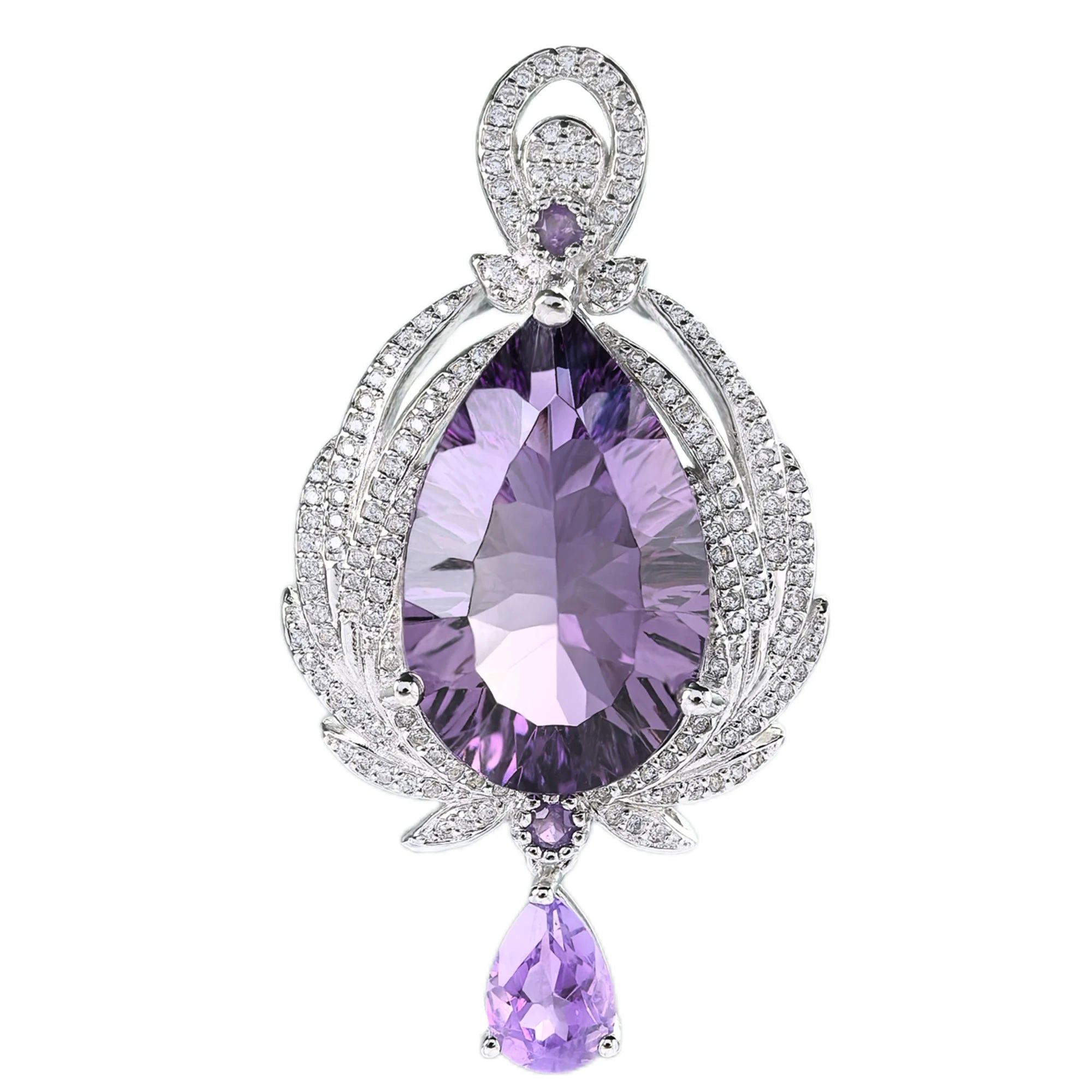 Graceful Rhodium Plated Silver 925 Jewelry Natural Amethyst Pendant for Women Anniversary Gift