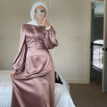 Cleranace Sale Loriya Islamic Clothing Wrap Satin Dress Elegant Women Modest Dresses Middle East Daily Wear Muslim Long Dress