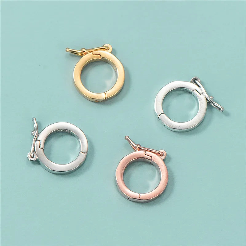 S925 Sterling Silver Glossy Round Mechanical Clasp Rose Gold Plated Pendant Clasp for Bracelet Necklace Connector