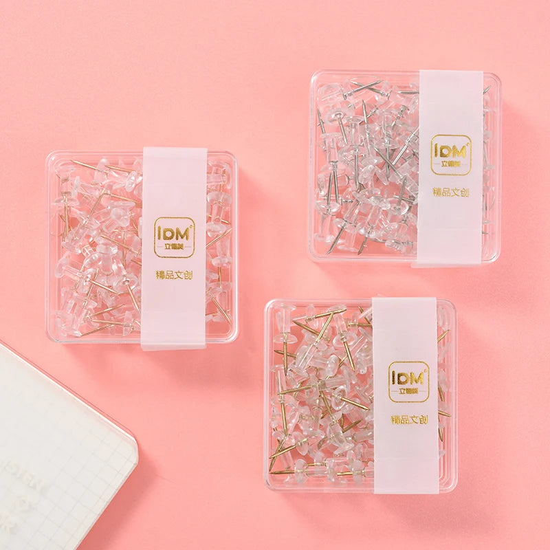 Ins Wind Transparent Rose Gold I-Shaped Thumbtacks Student Office Binding Supplies Cork Pushpin Decorative Press Nails