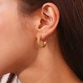 Dingran Fast Shipping Trendy Wheat Twisted Hoop Earrings Stainless Steel Gold Plated Jewelry