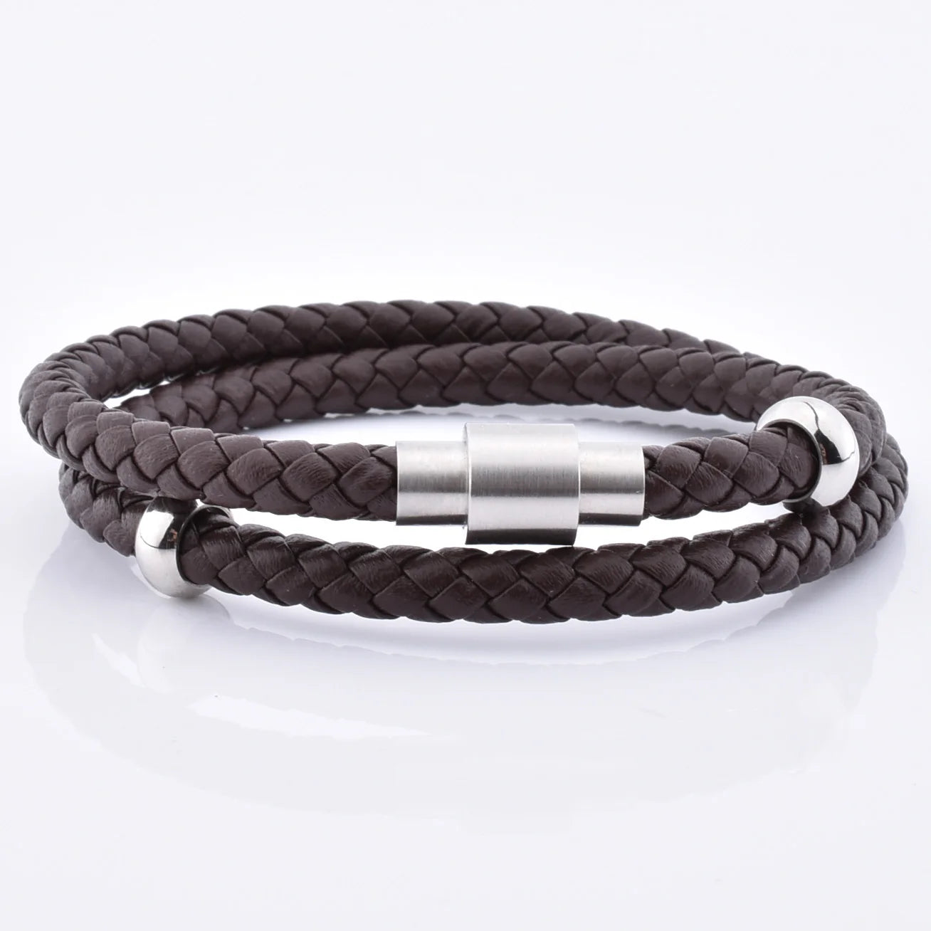 Yitenong 316L Stainless Steel Fashion Brown Braided Personalized Leather Bracelet Handmade Wholesale Bracelet for Men