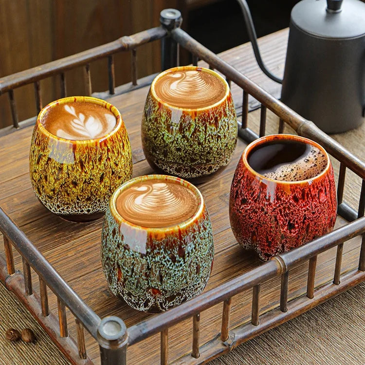 6oz / 150ml Porcelain Ceramic Tea Cup Kiln Change Green Tea Mug Cup for Home Use