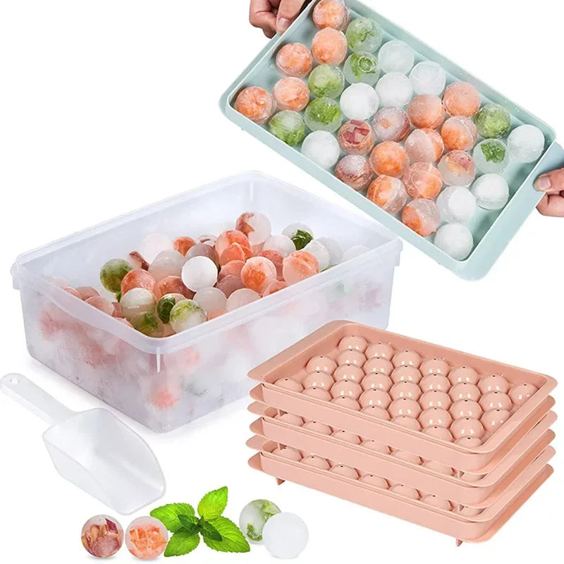 2024 Hot Selling Wholesale Customizable 33 Grids Reusable Ice Ball Cube Tray Mold With Containers and Lids