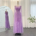 Jancember SZ196 Modern Lilac Dubai Party Arabic Formal Evening Gowns Dresses With Long Sleeve