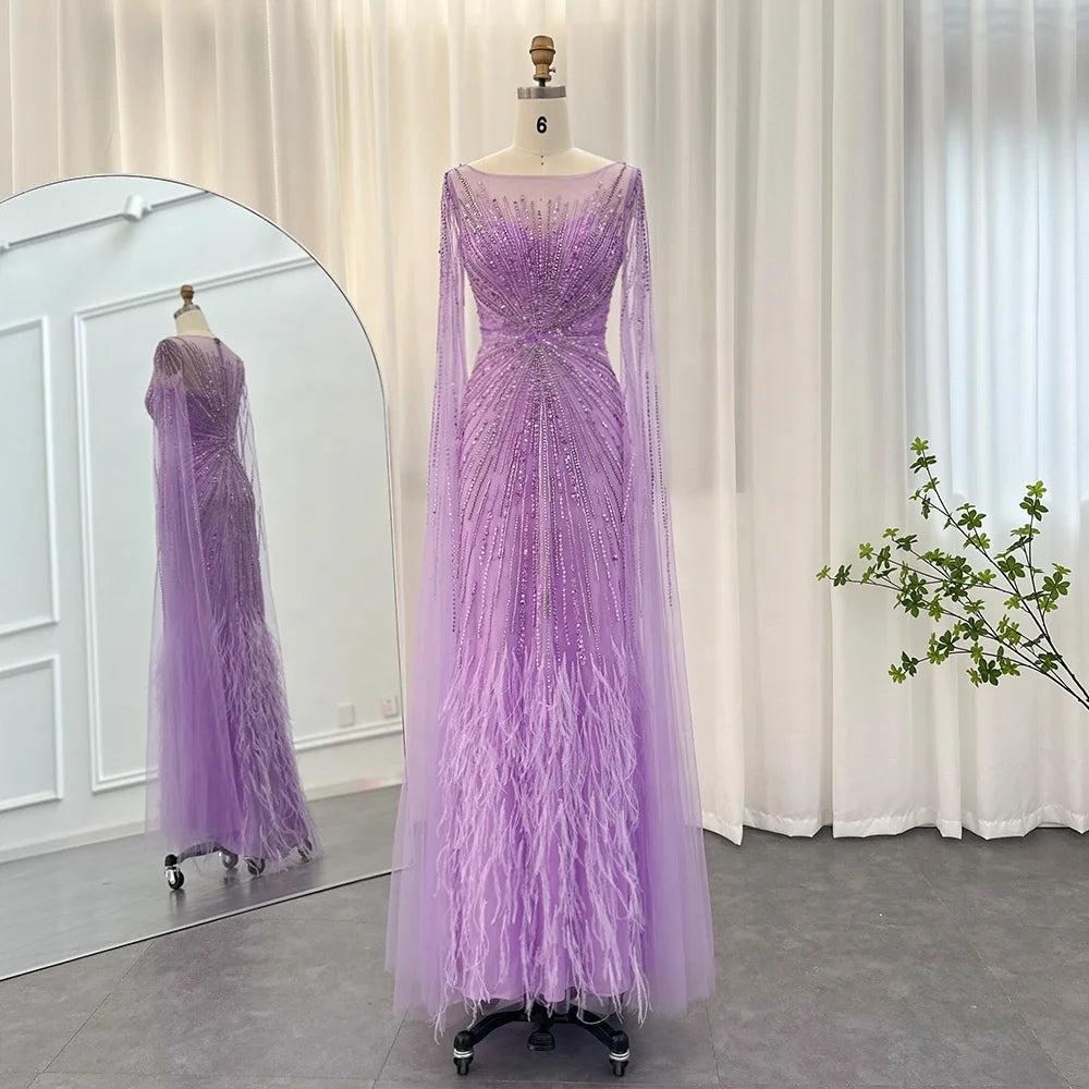 Jancember SZ196 Modern Lilac Dubai Party Arabic Formal Evening Gowns Dresses With Long Sleeve