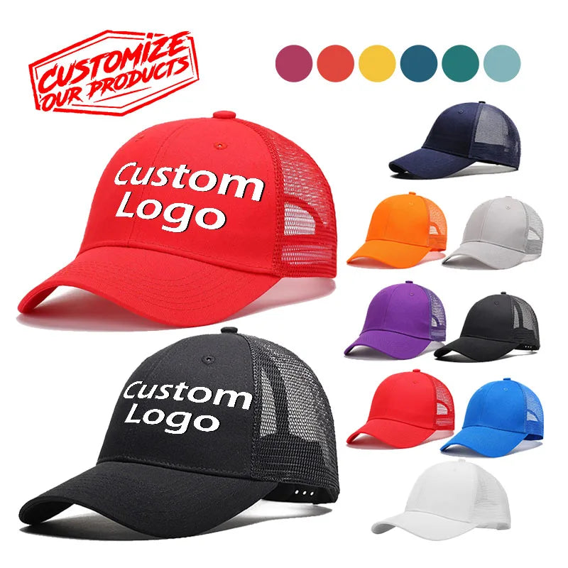Wholesale Custom Logo Printing Truckers Caps 6 Panel Cotton Plain Red 3D Print Embroidery Cured Brim Adjustable Trucker Hat