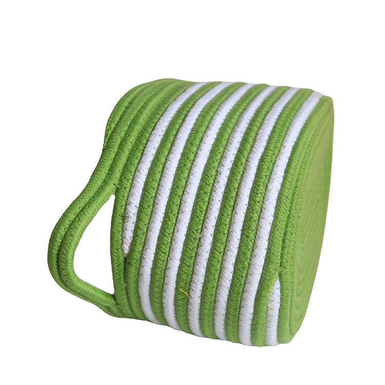 Handmade Green  Fabric Material Cotton Braided Storage Basket Medium Size Custom Desktop Debris Fruit Basket Box
