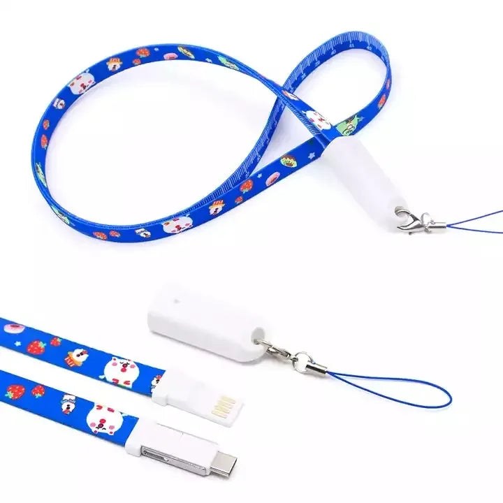 USB Cable Type-c Lanyard Phone Charging Cable Multi-function Custom Logo Cable Portable Lanyard Strap