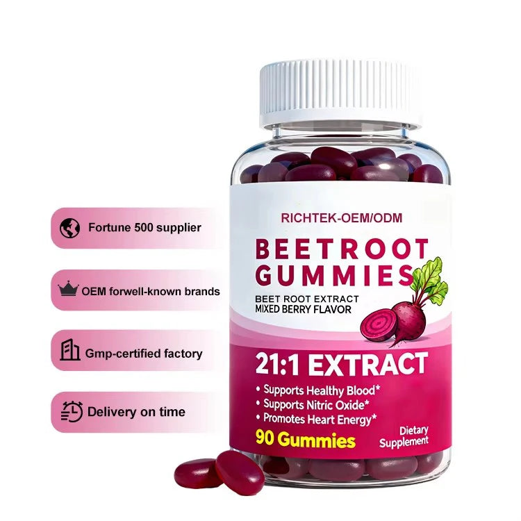 Wholesale Price OEM 100% Pure Bulk Raw Beetroot Gummies Herbal Supplements with Vitamin D3 & B12 Adult Gluten-Free MegaBDM