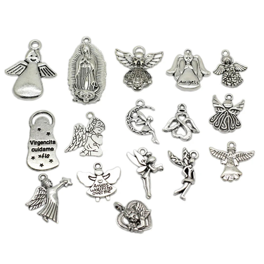 Antique Silver Beads Bracelet Metal Angle Ornament 16pcs/lot Fairy Spirit Zinc Alloy Decoration Jewelry Findings