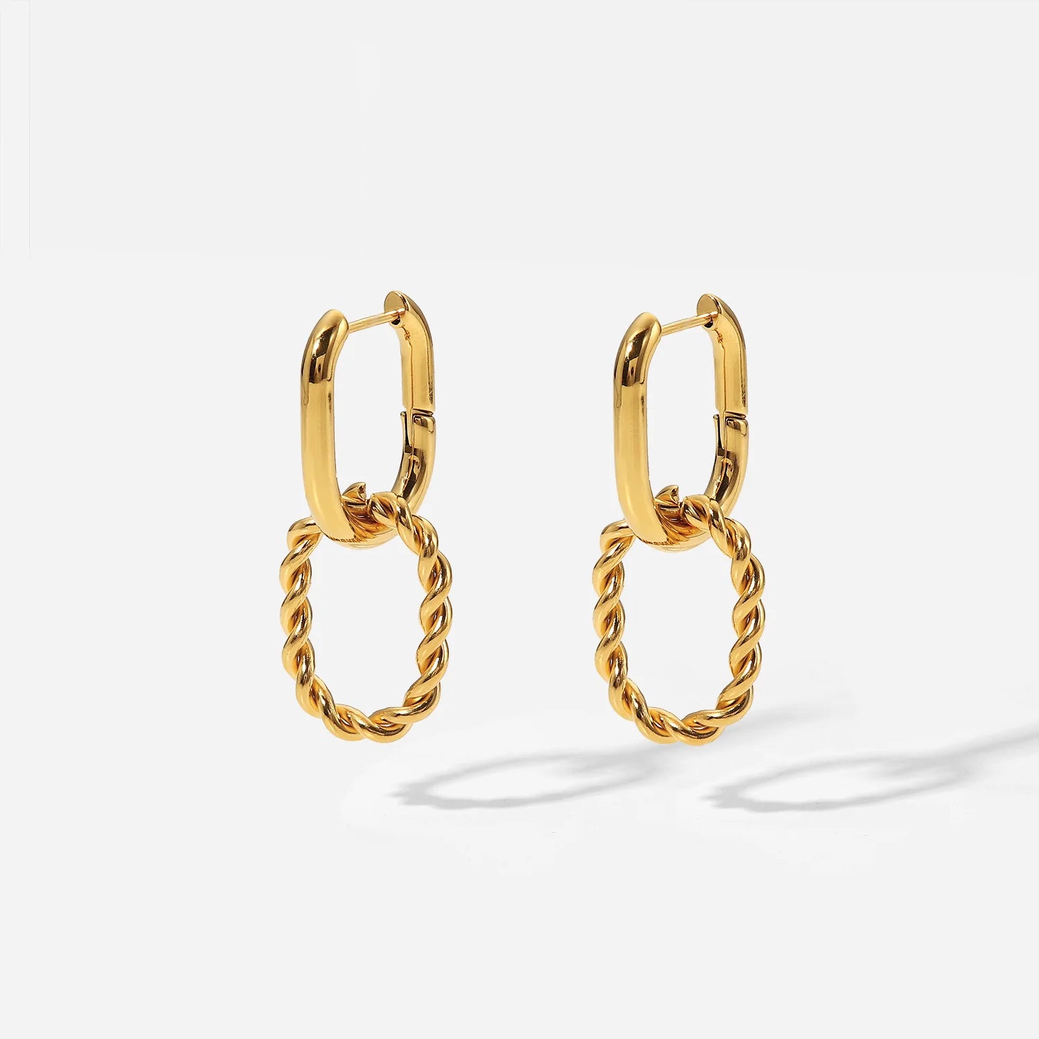 Detachable Twist Ring Huggie Earrings Stainless Steel Gold Plated Waterproof Pendant Earrings