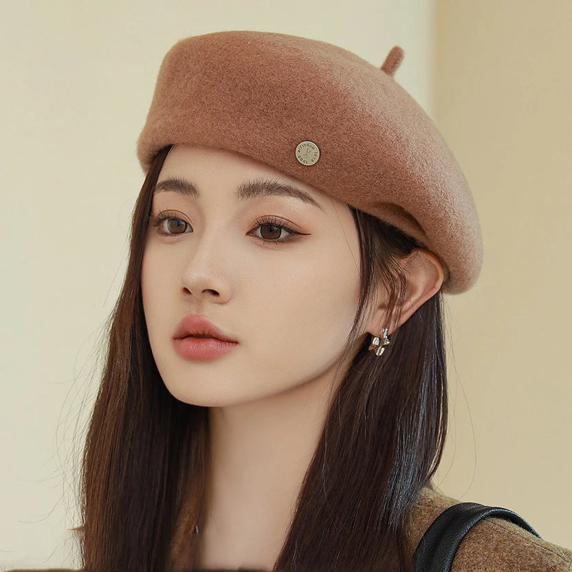 Customized Light Luxury and High-end British Retro Wool Painter Hat for Women Korean Autumn and Winter New Versatile Beret Hat