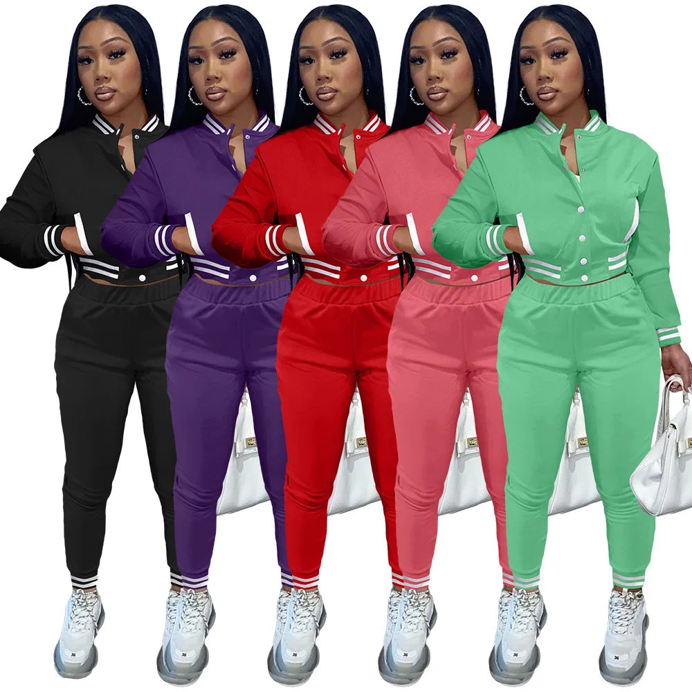 Women Sweatsuit Sets Tracksuit Two Piece Set Outfits Women Clothing Womens Jogger Sets Crop Varsity Jackets Custom