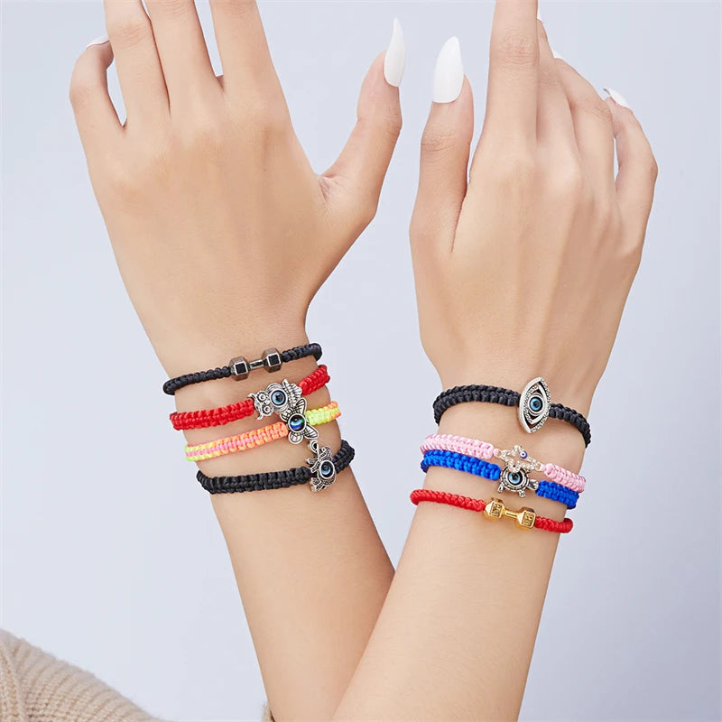 Rinhoo Acrylic Blue Eye Turkish Eye Bracelet Rope Lucky Bracelets Adjustable Friendship Jewelry Handmade D-evil Eyes Bijoux