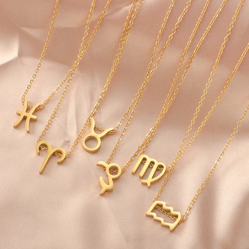 Popular Stainless Steel 18k Gold Plated Choker Statement the Zodiac Necklace for Women Gift with Quality Wholesale