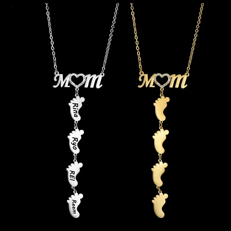 Collar De Acero Inoxidable Stainless Steel Necklace DIY Foot Design Jewelry for Women Mothers Day Gift to My Mom Necklace