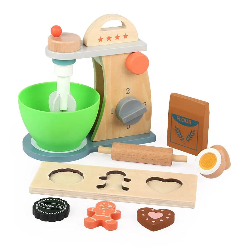 Unisex Educational Wooden Mixer Toy Food Making Simulation Flour & Biscuit Machine Fun Play for Kids