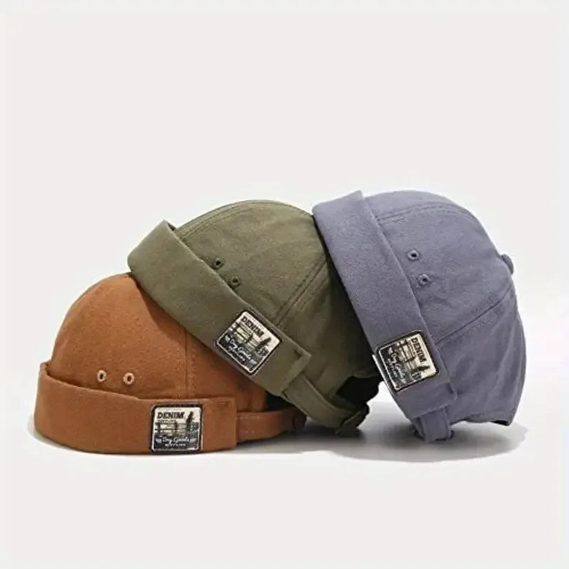 MIO New Sale Custom Men Adjustable Baseball Private Sewing  Label Brimless Cap Retro Rolled Cuff  Visorless Docker Hat