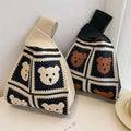 Little Bear Knitted Handheld Tote Bag Outgoing Portable Storage Bag Korean Solid Shoulder Bag for Women