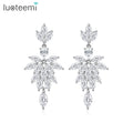 LUOTEEMI Elegant Leaf Zircon Jewelry Charm Woman Luxury Flower Earing for Girl Cz Long Earrings