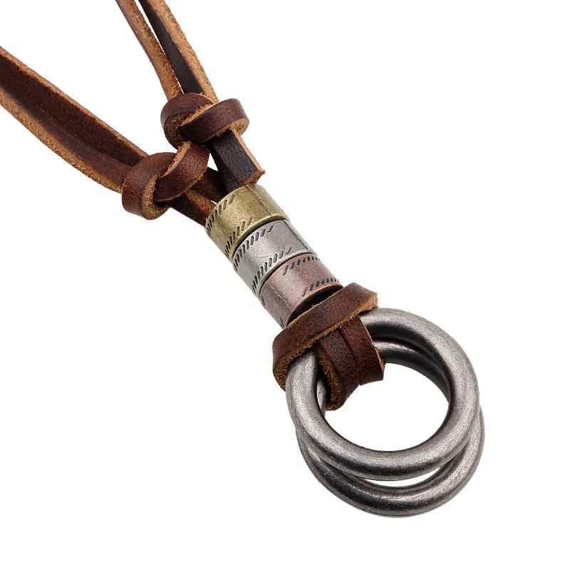Hot Sale Double Loop Alloy Vintage Leather Necklace Unisex Adjustable Leather Rope Necklace