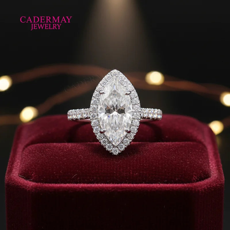 Cadermay Moissanite Ring Pave D VVS 8x16mm Marquise Cut 925 Silver Moissanite Engagement Wedding Halo Ring for Women