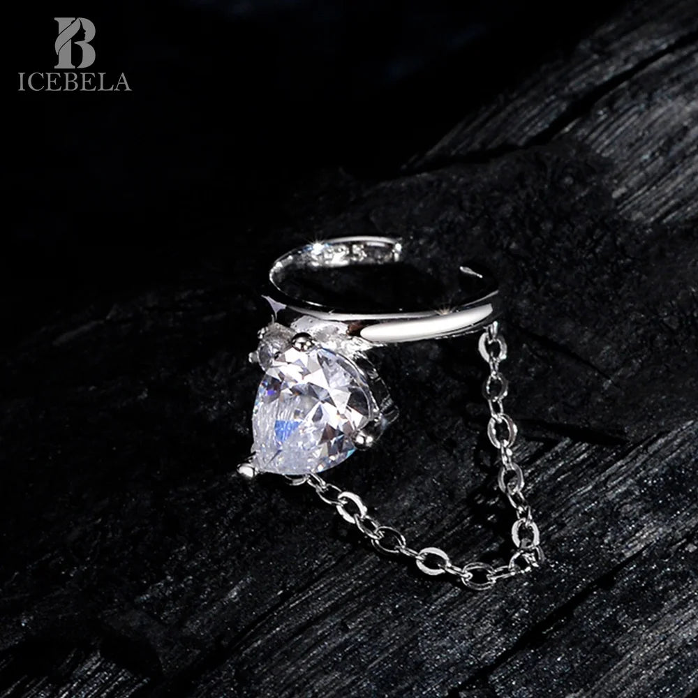 ICEBELA Fashion Jewelry 925 Sterling Silver Diamond Ear Clip Women's Chain Earrings