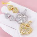Iced Out 10k 14k Gold Silver baguette Moissanite Diamond Pendant Hiphop Custom Heart Pendant with Screw Back Stud Earrings