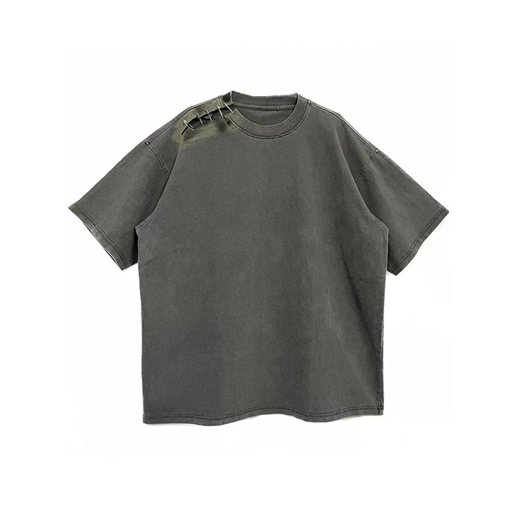 Manufacturer Custom 100% Cotton Knitted Silk Screen Printed Breathable Long Heavyweight Vintage Washed Tshirt Pin Men's