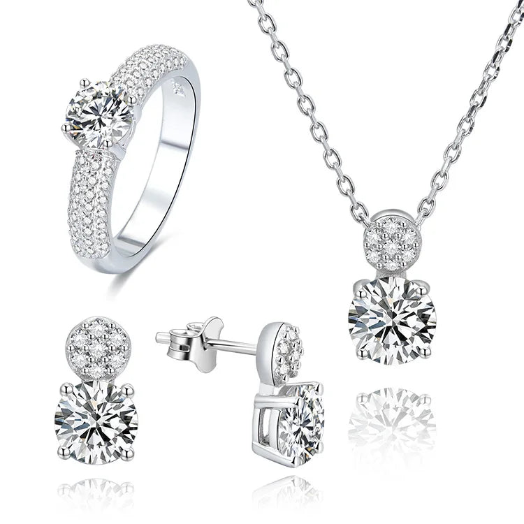 Fancy Simple 925 Sterling Silver and White Gold Pendant Set Popular Wedding and Party Jewellery with Zircon Gift From Dubai